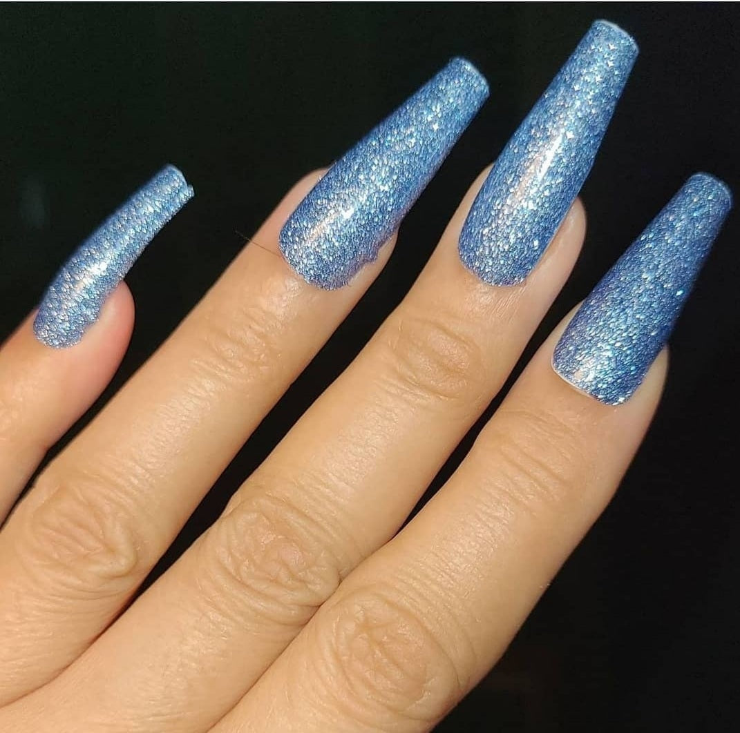 Blue Glitter  Long Baby Blue Glitter Nails