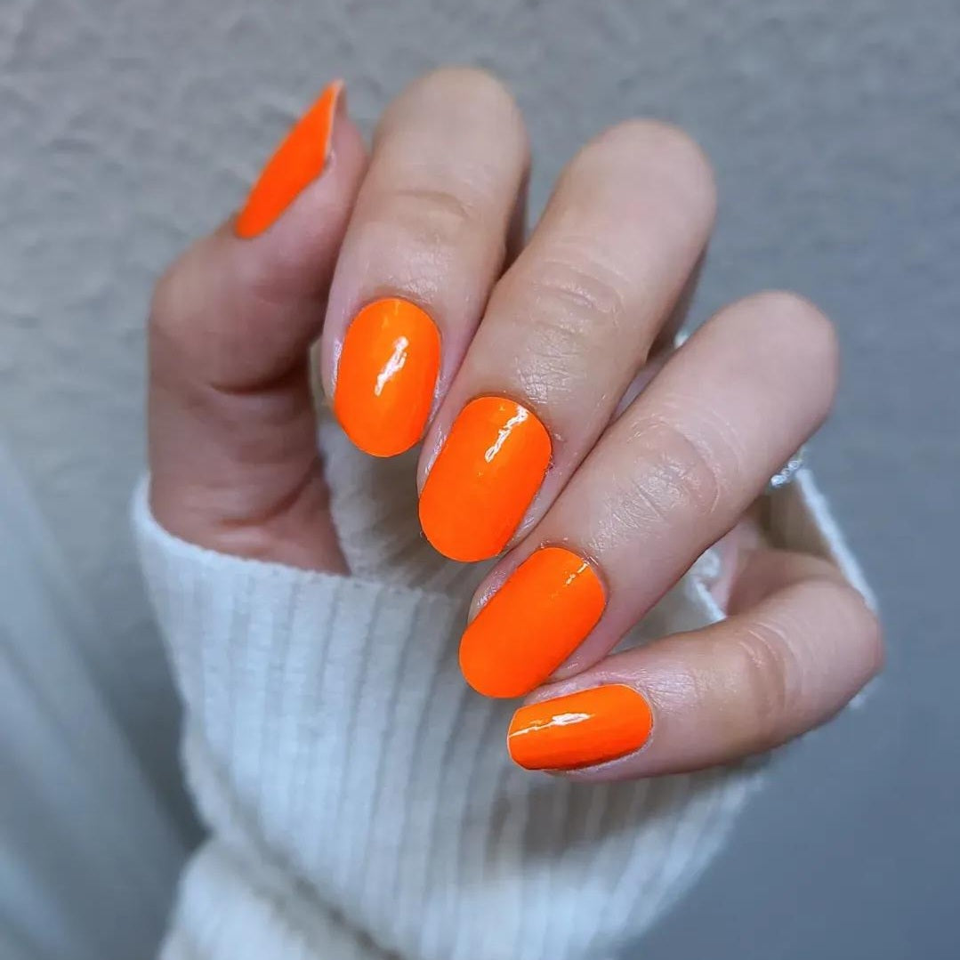 Eye Candy Nails & Training - Gel overlay on natural nails with neon orange  gel polish and neon glitter by Amy Mitchell on 2 August 2017 at 01:43