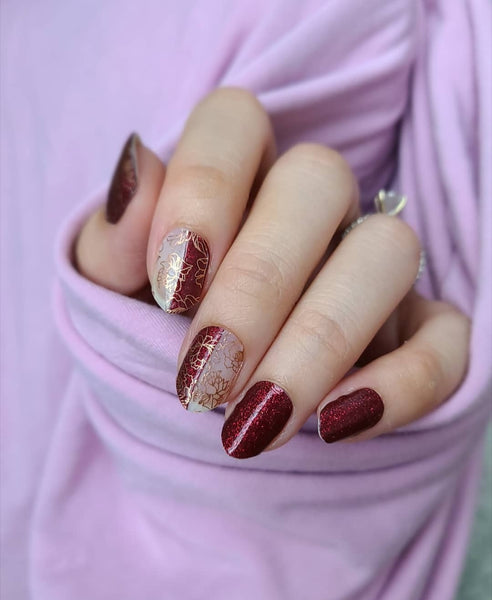 Burgundy Red Glitter Nail Polish Strips