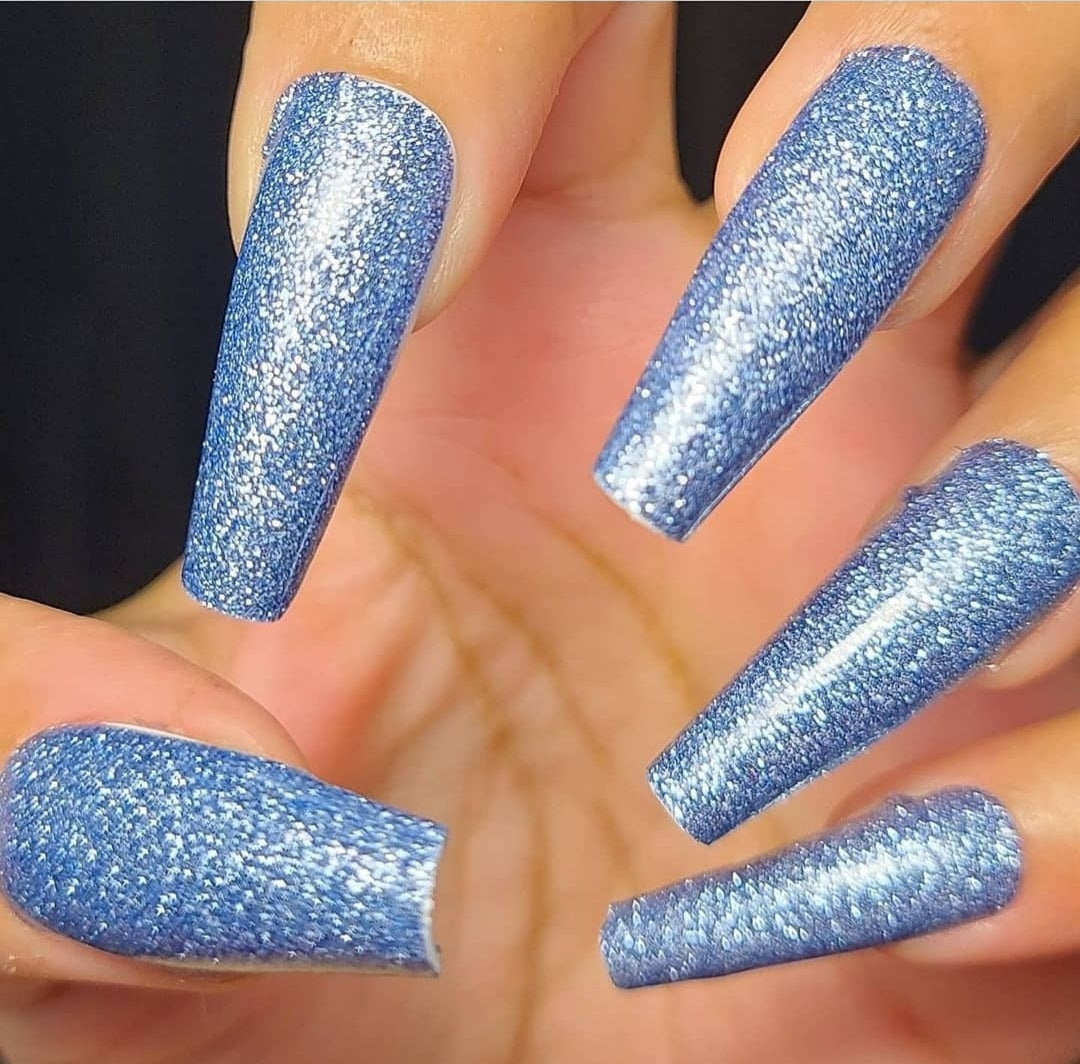 Light Blue Glitter Nail Polish Strips Wrap